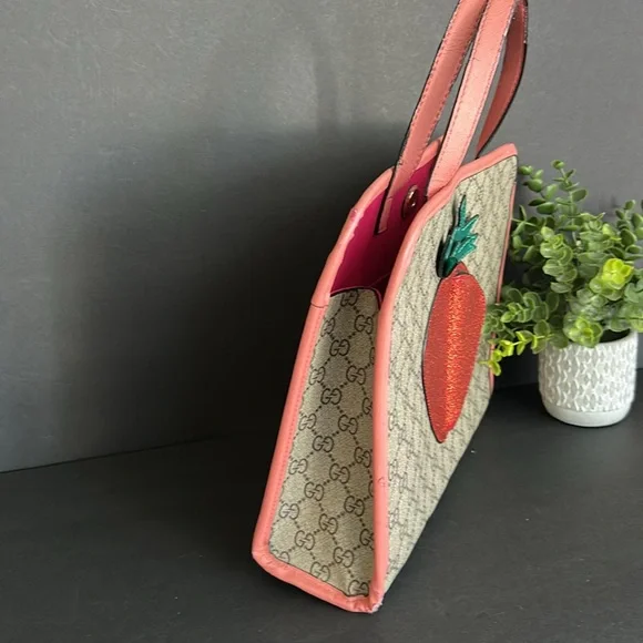 Tote with Strawberry Design - Pink and Gray - Picture 6 of 12